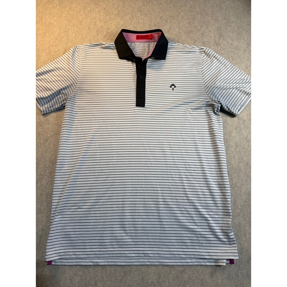 G/FORE Mens Stripe Performance Golf Polo Shirt White Navy Black Pink Size M